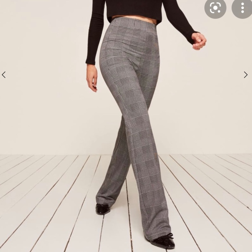 Reformation Black and Gray Cara Plaid Wide Leg Pants SZ 10